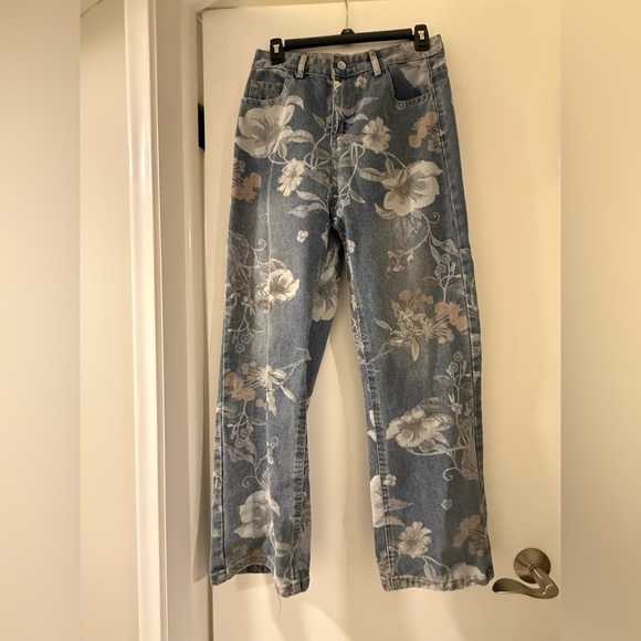 Floral Blue Boot Cut Jeans - Picture 1 of 1